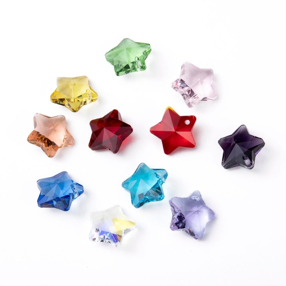 Transparent Glass Pendants, Faceted, Star Charms, Mixed Color Size 13.5mm