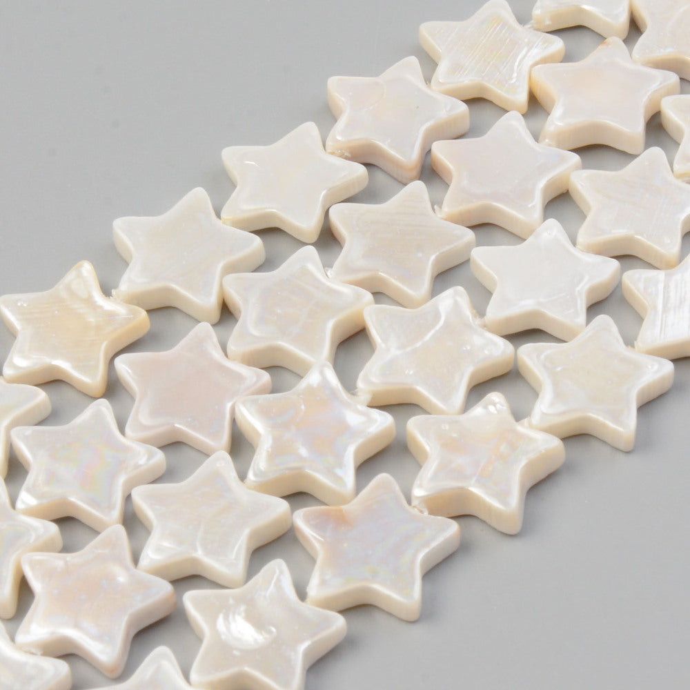 Freshwater Shell Beads – Electroplated Star Shape 15x15x3mm (27pcs/Strand) The Pink Bead Shop