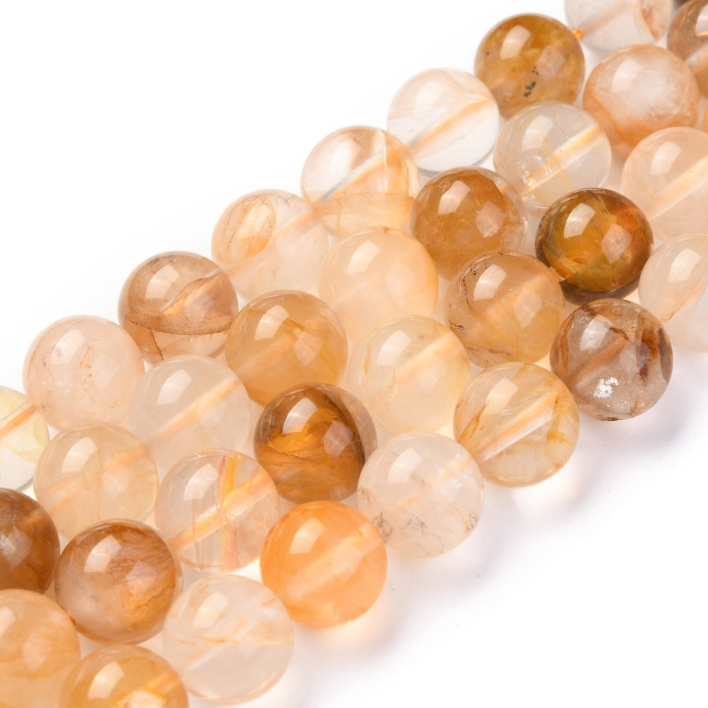 Yellow Hematoid Quartz (Golden Healer Quartz) Round Beads, 6.5–7mm & 8mm (60–51pcs/Strand) The Pink Bead Shop