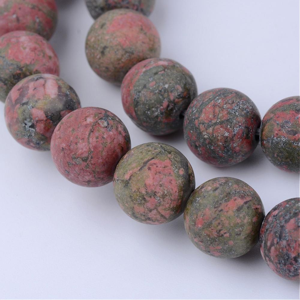 Frosted Natural Unakite Round Bead Strands Asst Sizes
