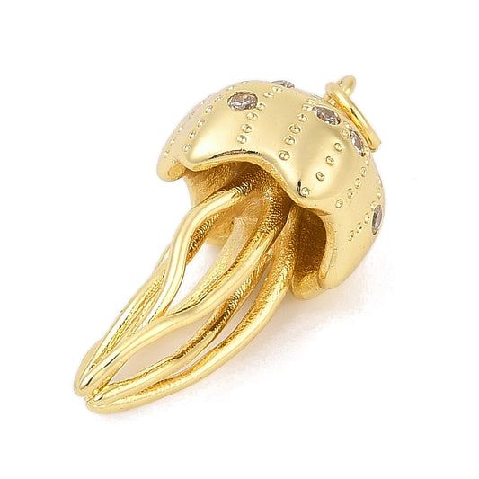 Brass Micro Pave Cubic Zirconia Pendants, Jellyfish Charms, Cadmium Free Lead Free, Long-Lasting Plated, Rack Plating, Real 18K Gold Plated