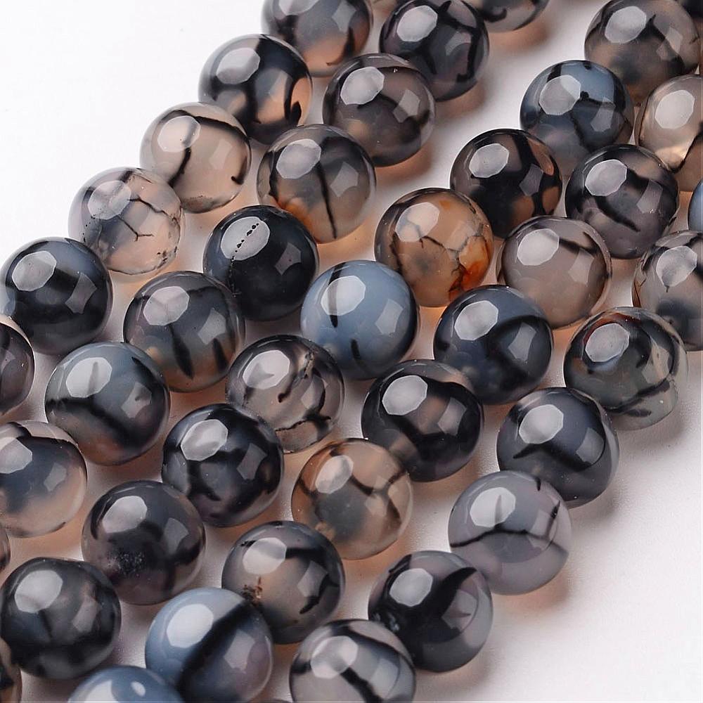 Natural Dragon Veins Agate Beads Strands, Round, Dyed; Heated 10mm