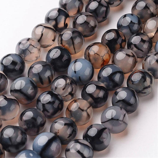 Natural Dragon Veins Agate Beads Strands, Round, Dyed; Heated 10mm
