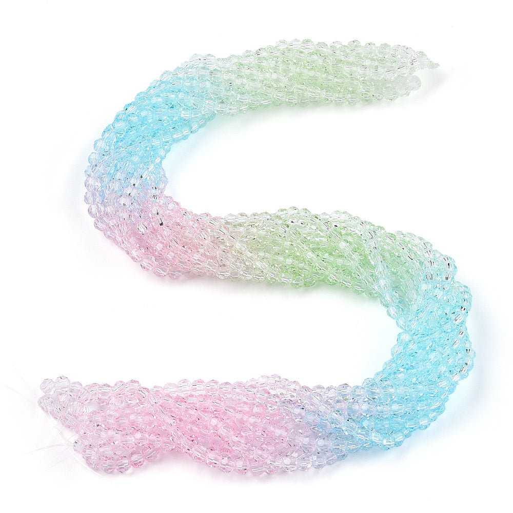 Transparent Glass Beads Strands, Segmented Multi-color Beads, Faceted(32 Facets), Round, Assorted