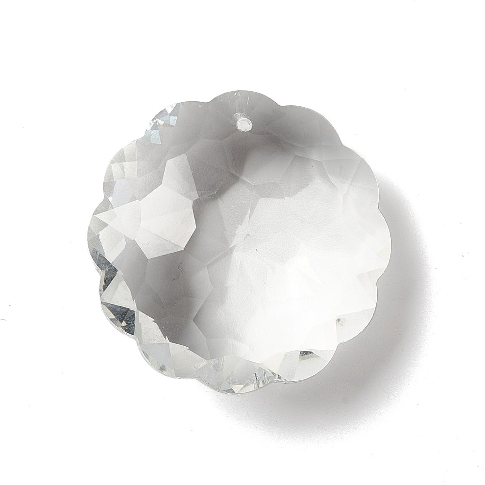 Transparent Glass Pendants, Faceted, Flower, Clear