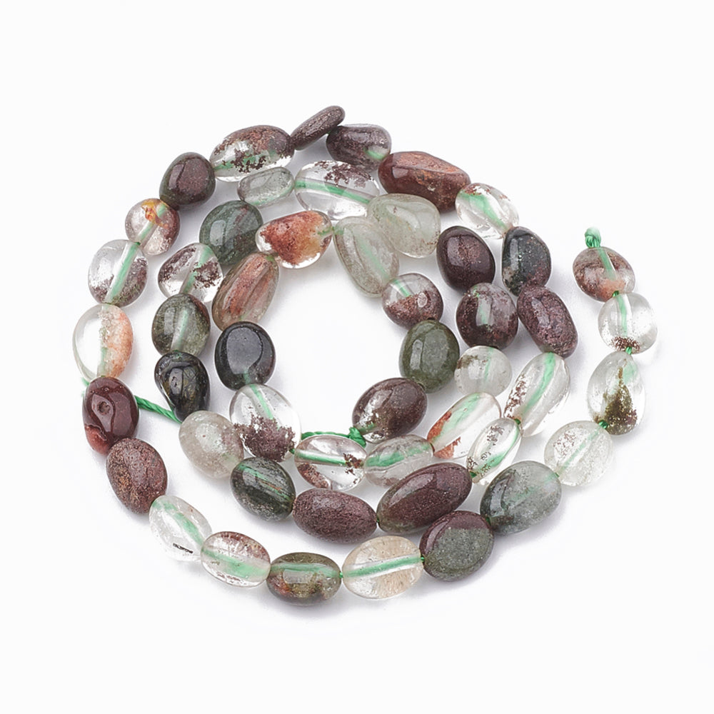 Green Lodolite Quartz/Garden Quartz Beads Strands, Oval Natural
