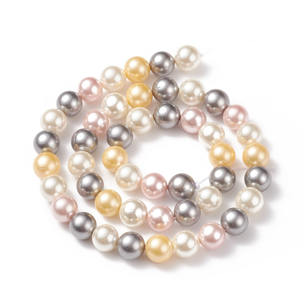 Shell Pearl Bead Strands, Grade A, Round, Mixed Color 8mm