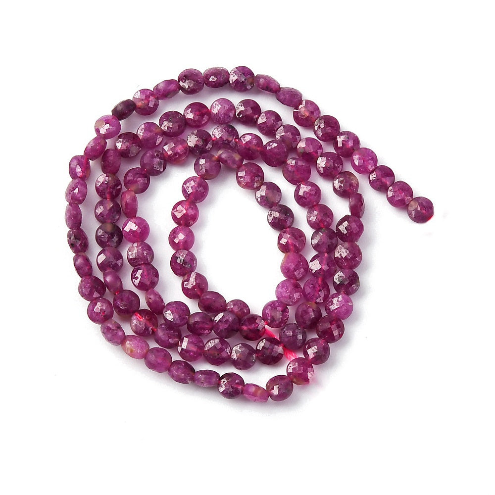 Natural Ruby Beads Strands, Faceted, Flat Round, 4mm