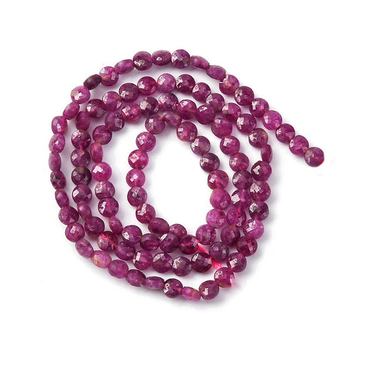 Natural Ruby Beads Strands, Faceted, Flat Round, 4mm