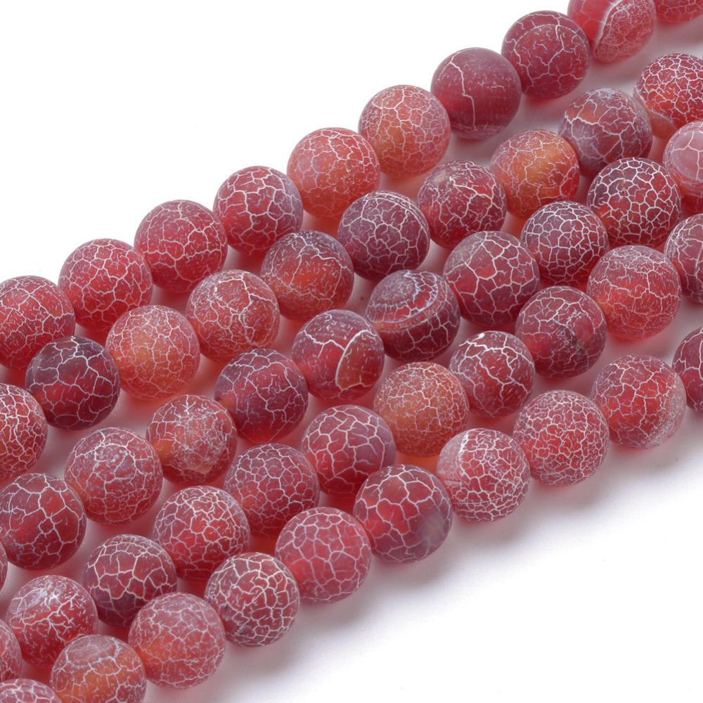 Agate Crackle Orange 8mm Round Bead Strands
