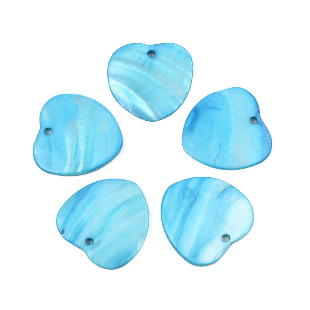 Heart Freshwater Shell Pendants Dyed Sky Blue 2 Pk
