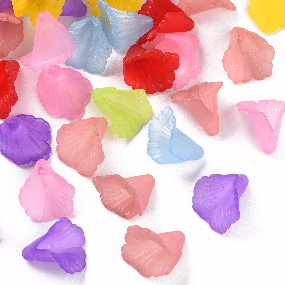Transparent Acrylic Bead Caps, Trumpet Flower Beads, Frosted, Flower, Mixed Color Bulk 10 Pieces