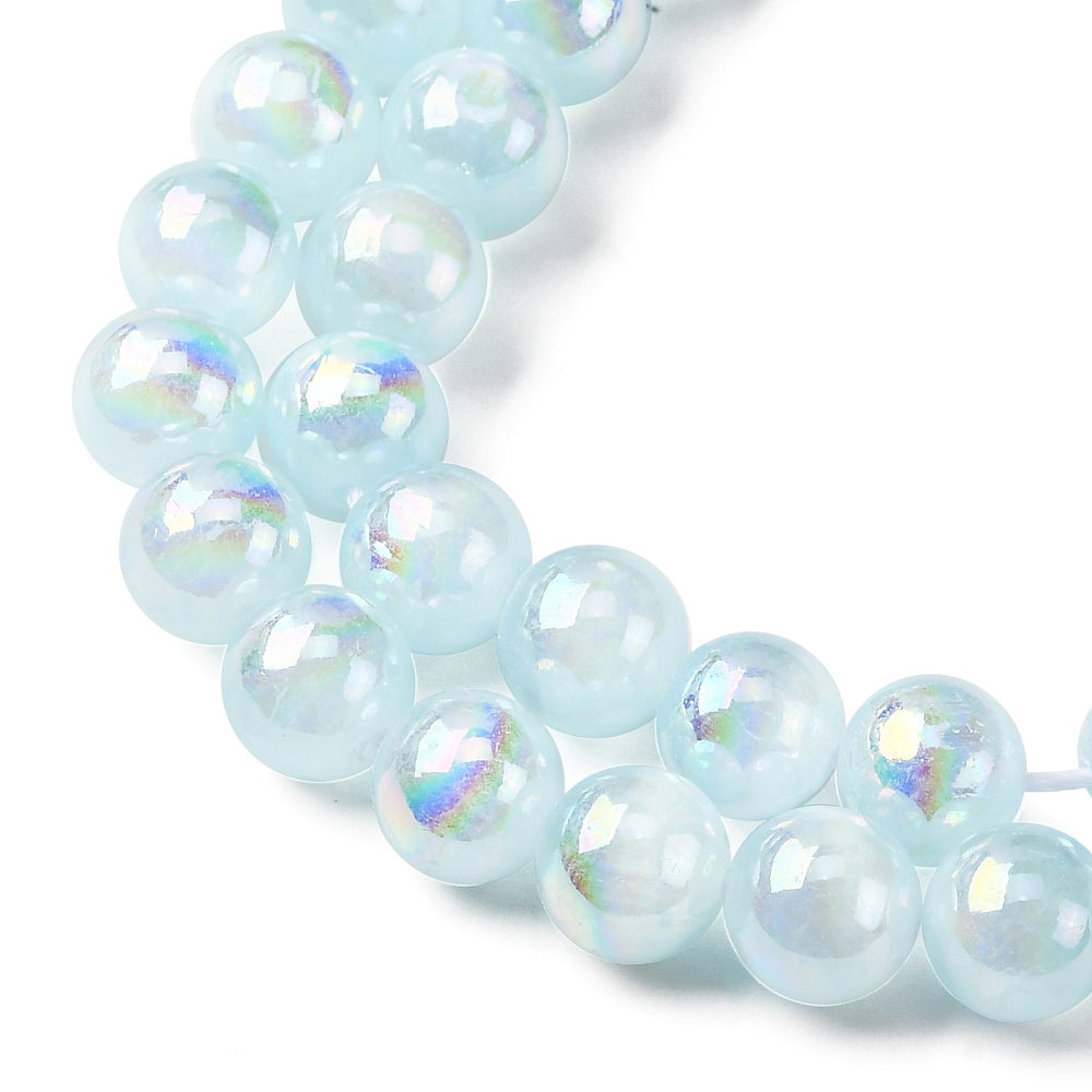 Light Sky Blue AB Plated Selenite Beads – 8mm Round, 50pcs/Strand (15.5”) The Pink Bead Shop