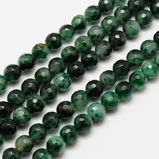 Malaysia Jade Bead Strands, Faceted Round Dyed Beads, Dark Green Size: about 4mm