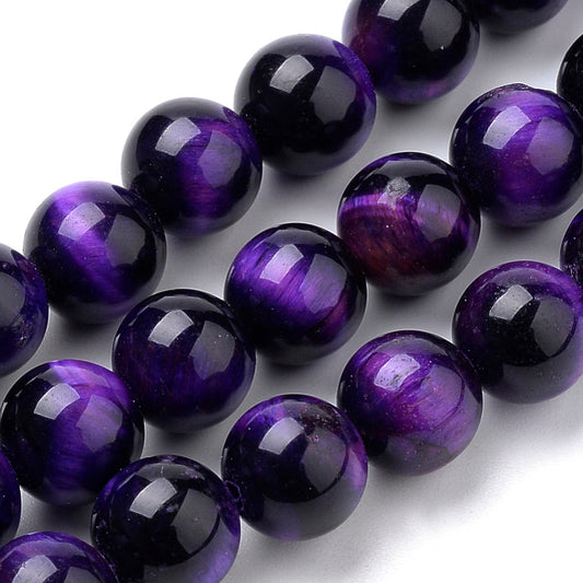 Tiger Eye Beads Strands, Dyed, Round, Indigo 8mm