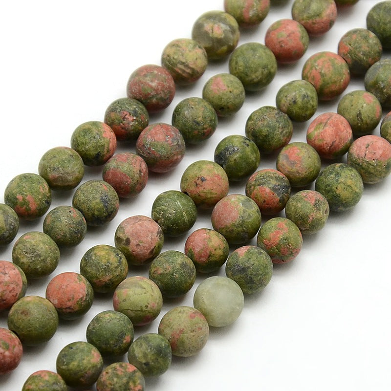 Frosted Natural Unakite Round Bead Strands Asst Sizes