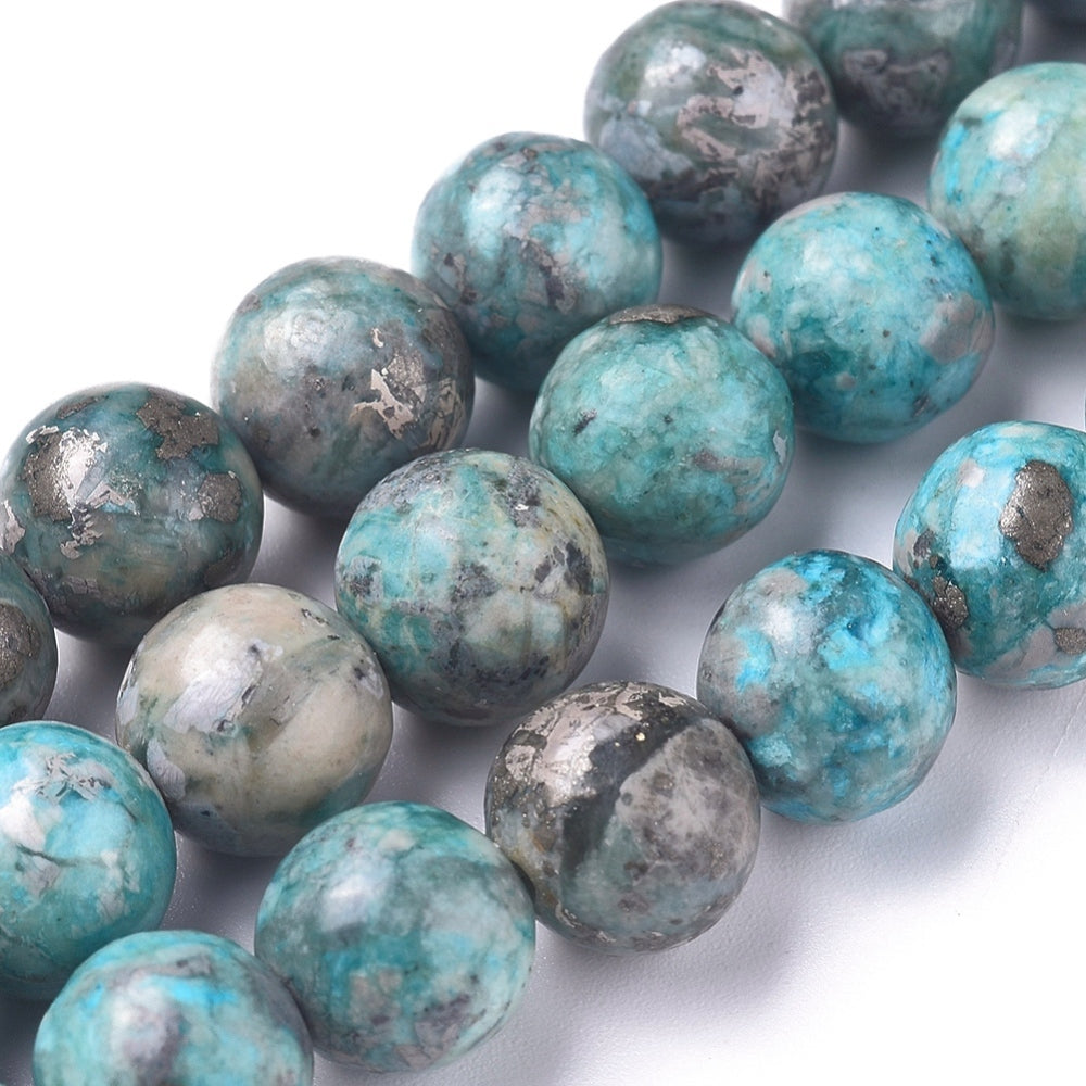 Natural African Pyrite Beads Strands, 8mm Purple and Green