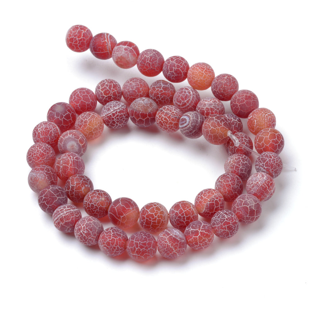 Agate Crackle Orange 8mm Round Bead Strands