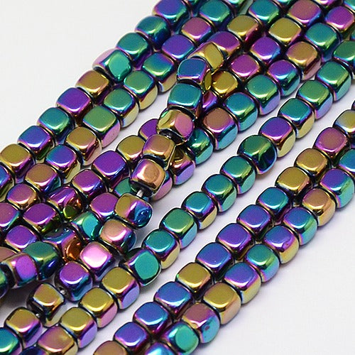 Non-magnetic Synthetic Hematite Beads Strands, Cube, Grade AAA 3mm Silver, Platinum, Multi color