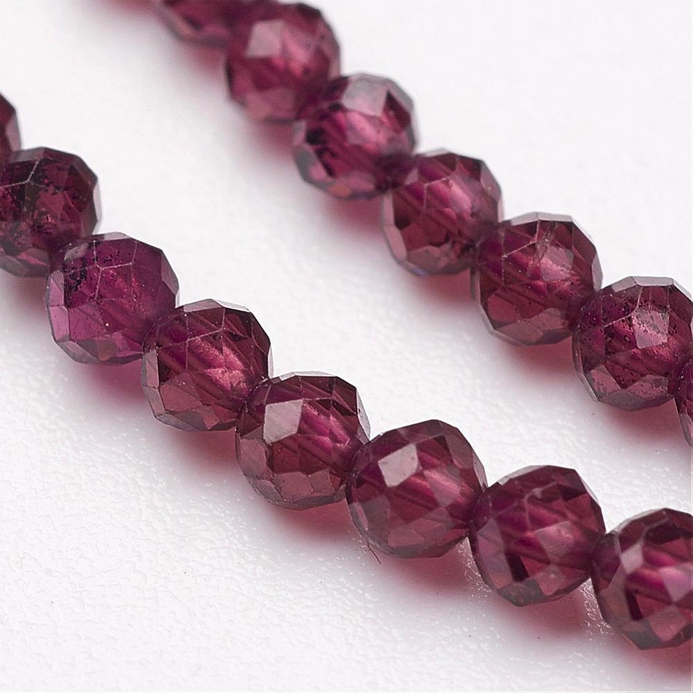 Natural Garnet Bead Strands, Grade AA, Faceted, Round Size: about 4mm