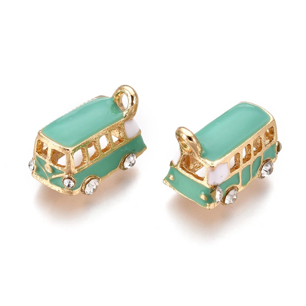 Alloy Pendants, with Enamel and Crystal Rhinestone, Bus