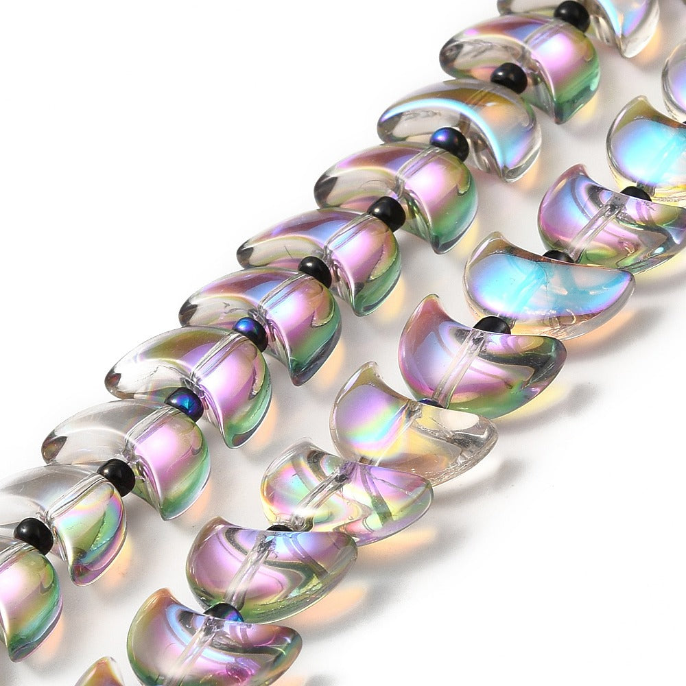 Transparent Electroplate Glass Beads Strands, Half Plated, Crescent Moon