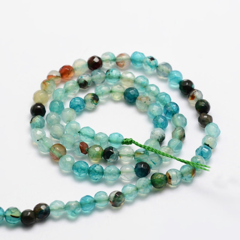 Faceted Natural Agate Round Beads Strands, Dyed, Turquoise Size: about 4mm