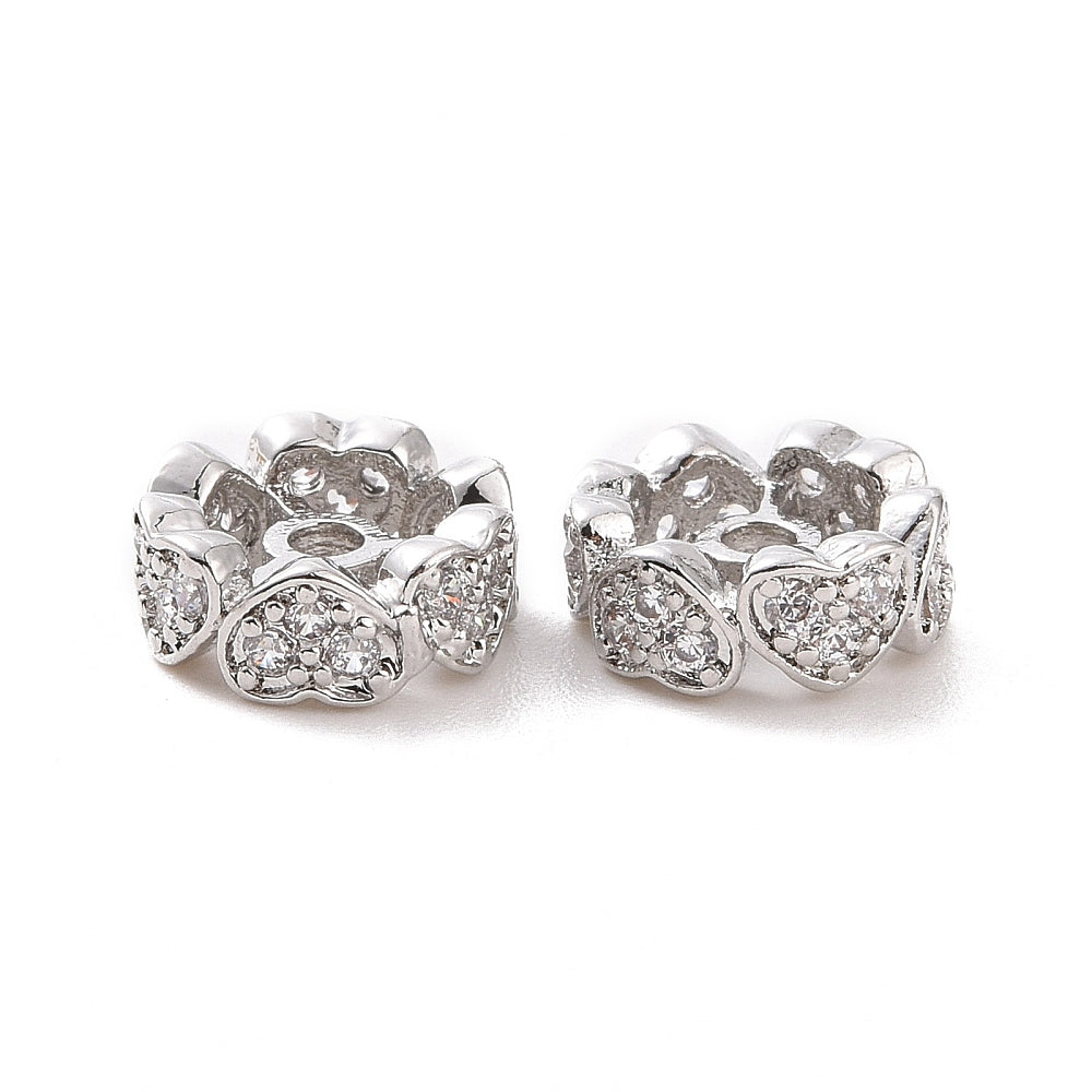 Heart Brass Micro Pave Beads 2 Pk Platinum and Gold Color