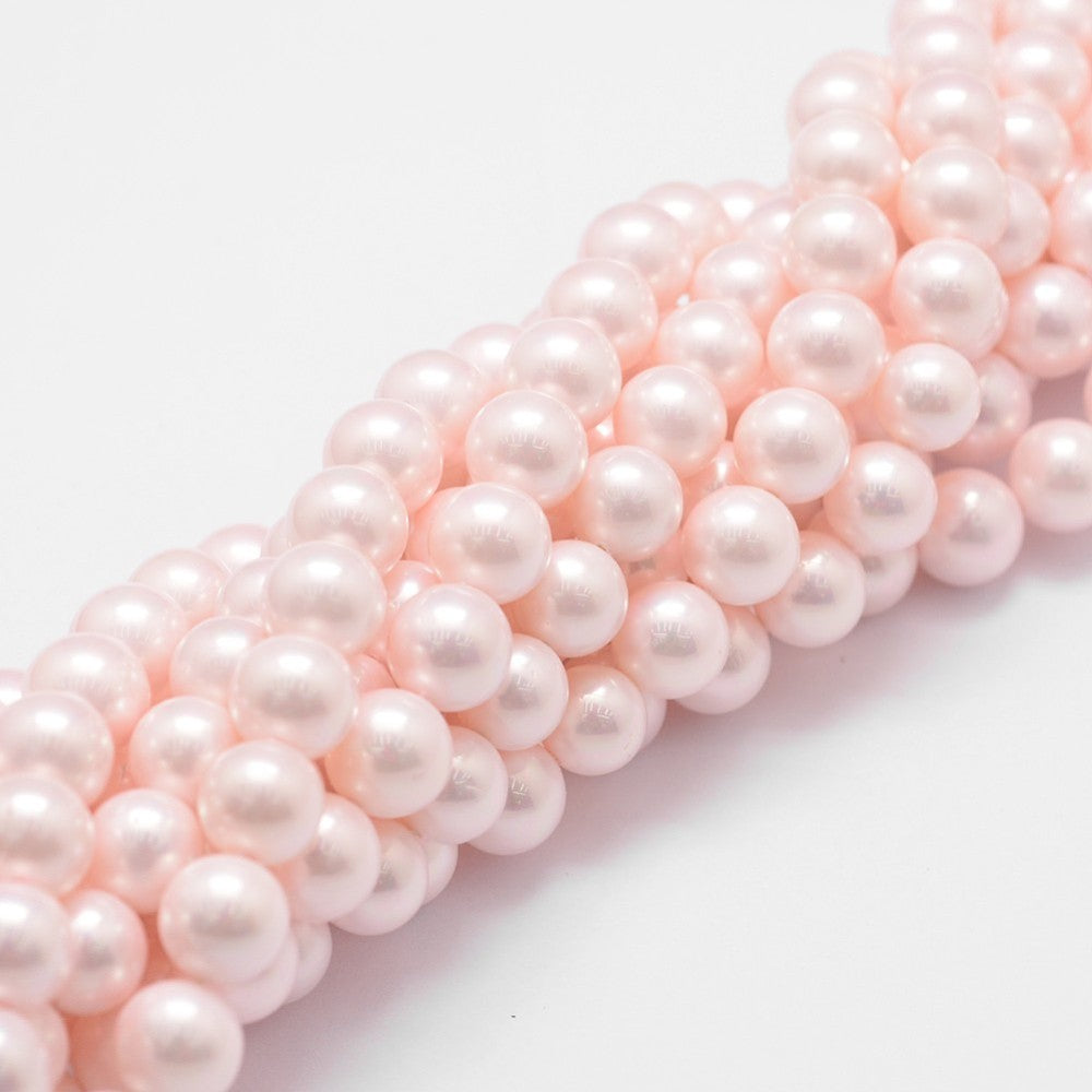 Shell Pearl Bead Strands, Rainbow Plated, Grade A, Round, Pink