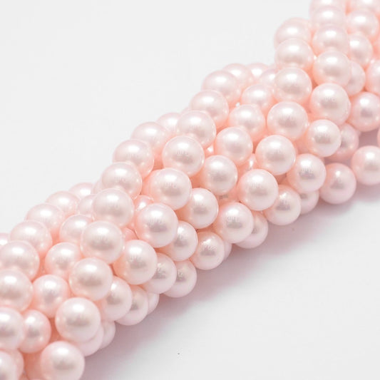 Shell Pearl Bead Strands, Rainbow Plated, Grade A, Round, Pink