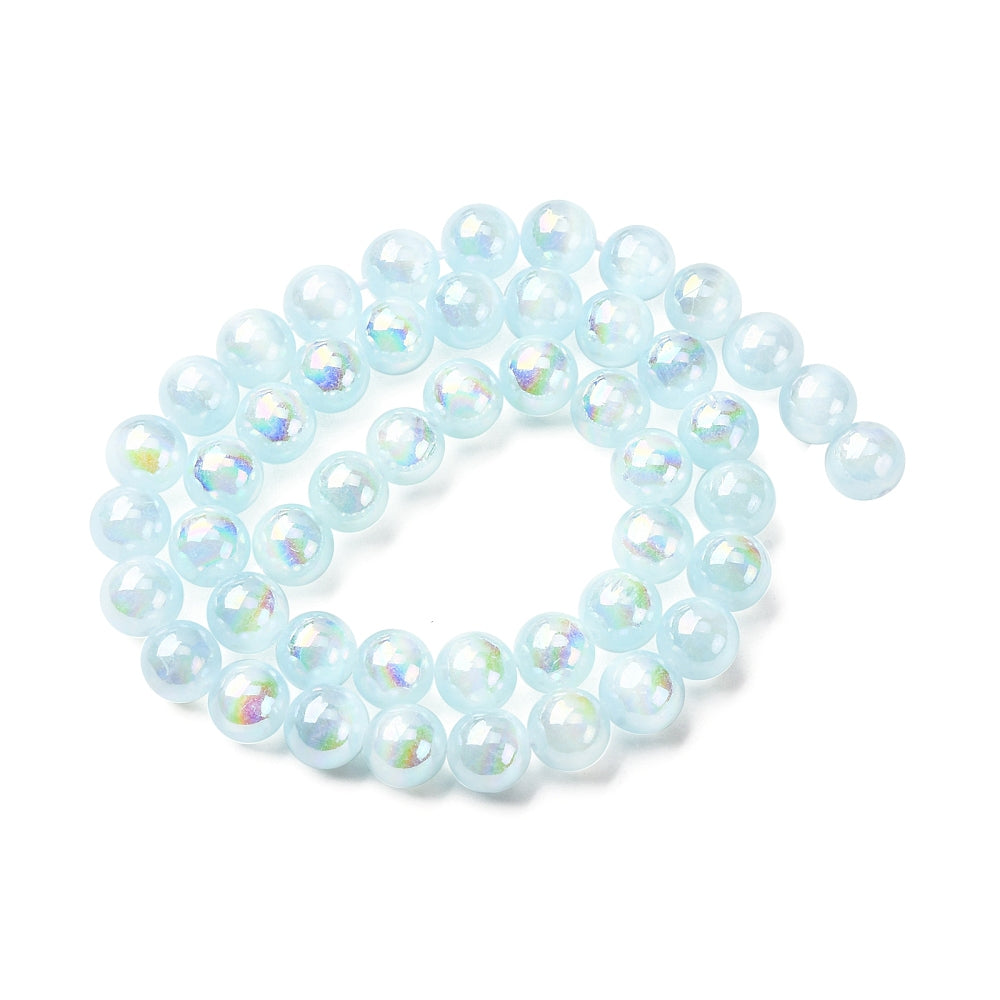 Light Sky Blue AB Plated Selenite Beads – 8mm Round, 50pcs/Strand (15.5”) The Pink Bead Shop