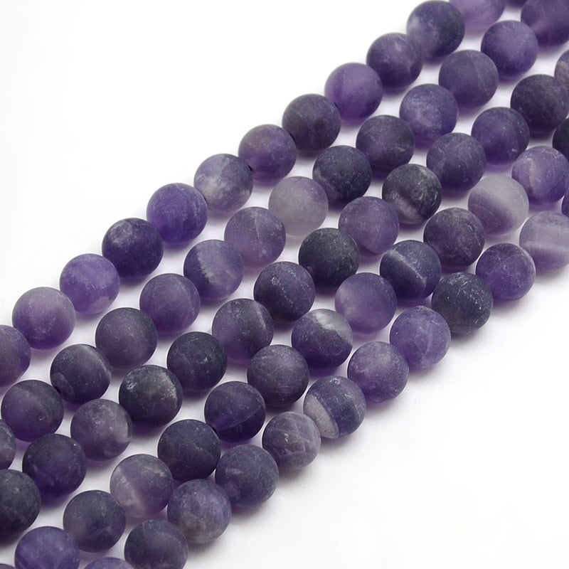 Frosted Natural Amethyst Round Bead Strands 8mm
