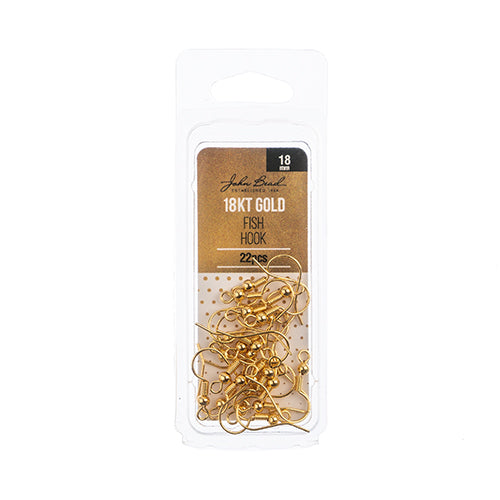 18kt Gold Plated Fish Hook Earring Findings – 18mm, Pack of 22pcs | The Pink Bead Shop