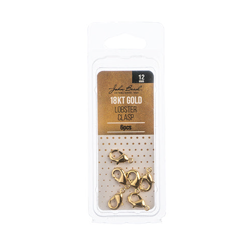 18kt Gold Plated Lobster Clasps – 12mm, Pack of 6pcs | The Pink Bead Shop