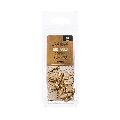 18kt Gold Plated Earring Lever Backs – 16mm, Pack of 12pcs | The Pink Bead Shop
