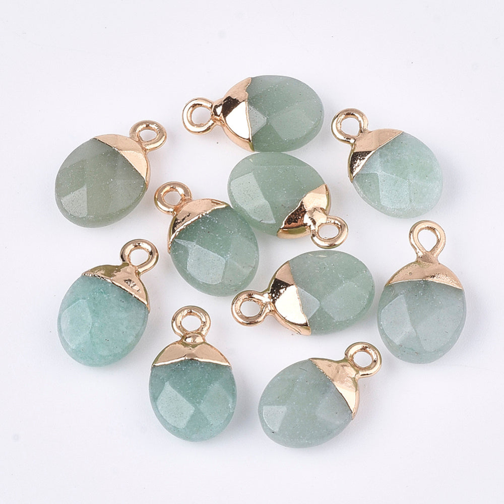 Electroplate Natural Gemstone Charms, with Iron Findings, Faceted, Oval, Golden, Asst Stones2 Pack