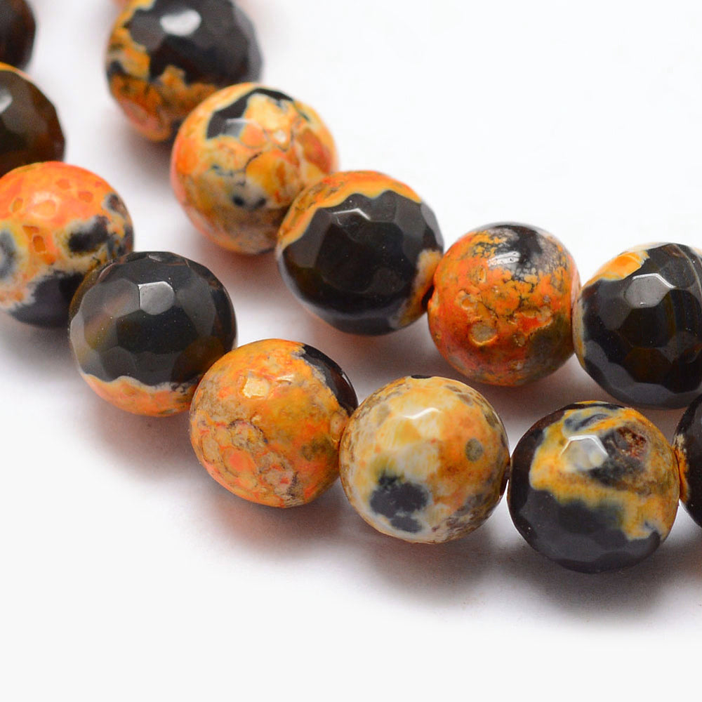 Fire Crackle Agate Faceted Dyed Goldenrod 8mm Round Bead Strands