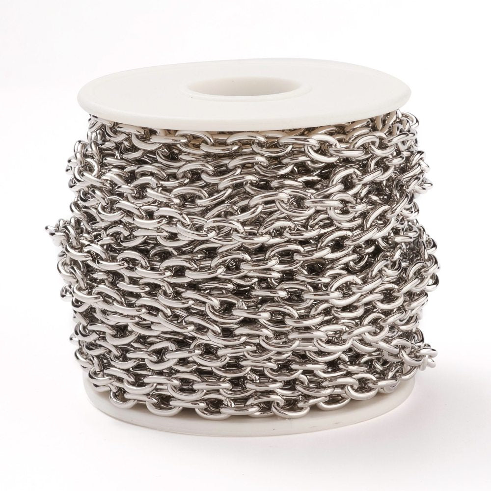 Tarnish Resistant 304 Stainless Steel Cable Chains, Unwelded, Stainless Steel Color Sold by The Meter