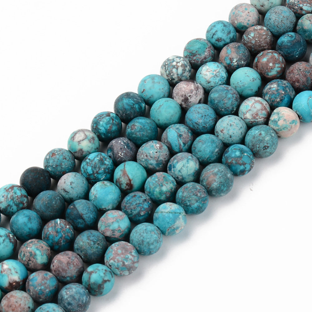 Natural American Turquoise Beads Strands, Frosted, Dyed & Heated, Round, Sky Blue 6mm