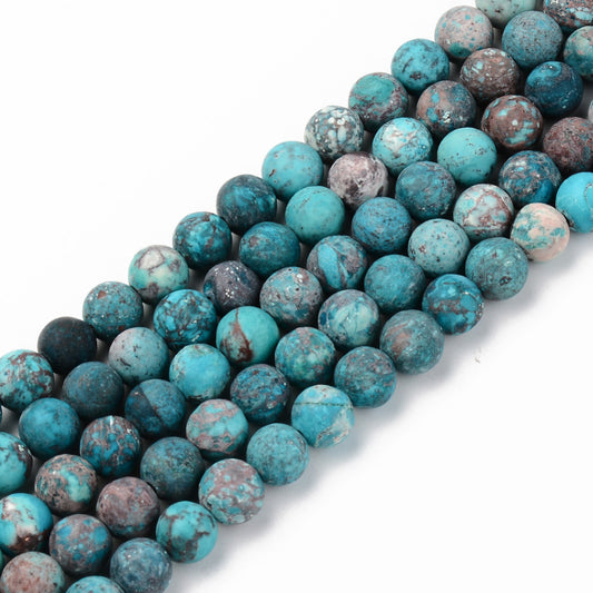 Natural American Turquoise Beads Strands, Frosted, Dyed & Heated, Round, Sky Blue 6mm