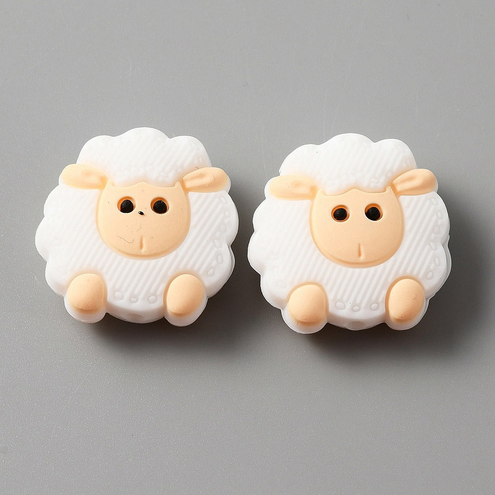 Food Grade Eco-Friendly Silicone Beads, Sheep, White