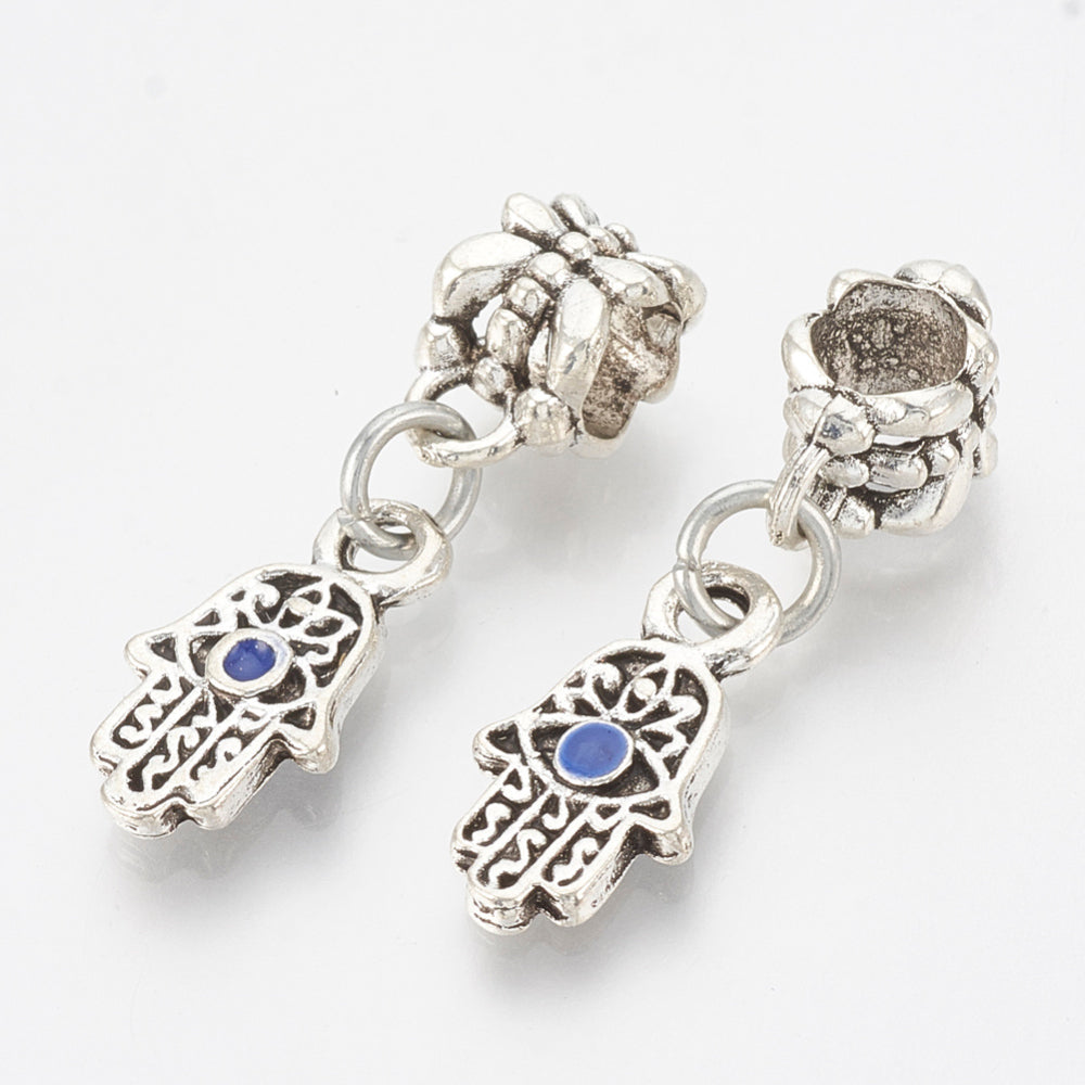 Alloy Enamel European Dangle Charms, Large Hole Pendants, Hamsa Hand/Hand of Fatima /Hand of Miriam with Eye 5PKG