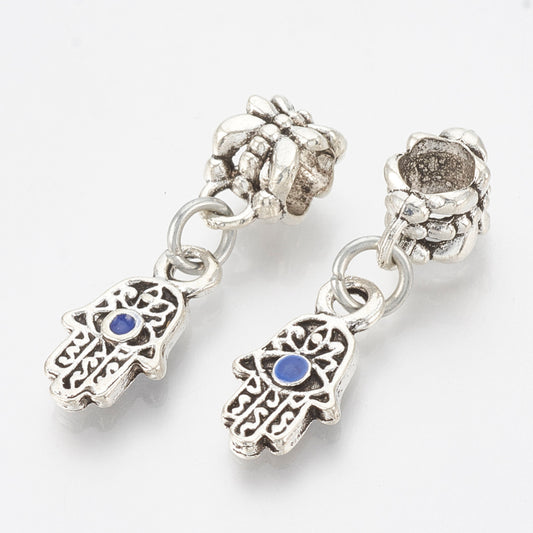 Alloy Enamel European Dangle Charms, Large Hole Pendants, Hamsa Hand/Hand of Fatima /Hand of Miriam with Eye 5PKG