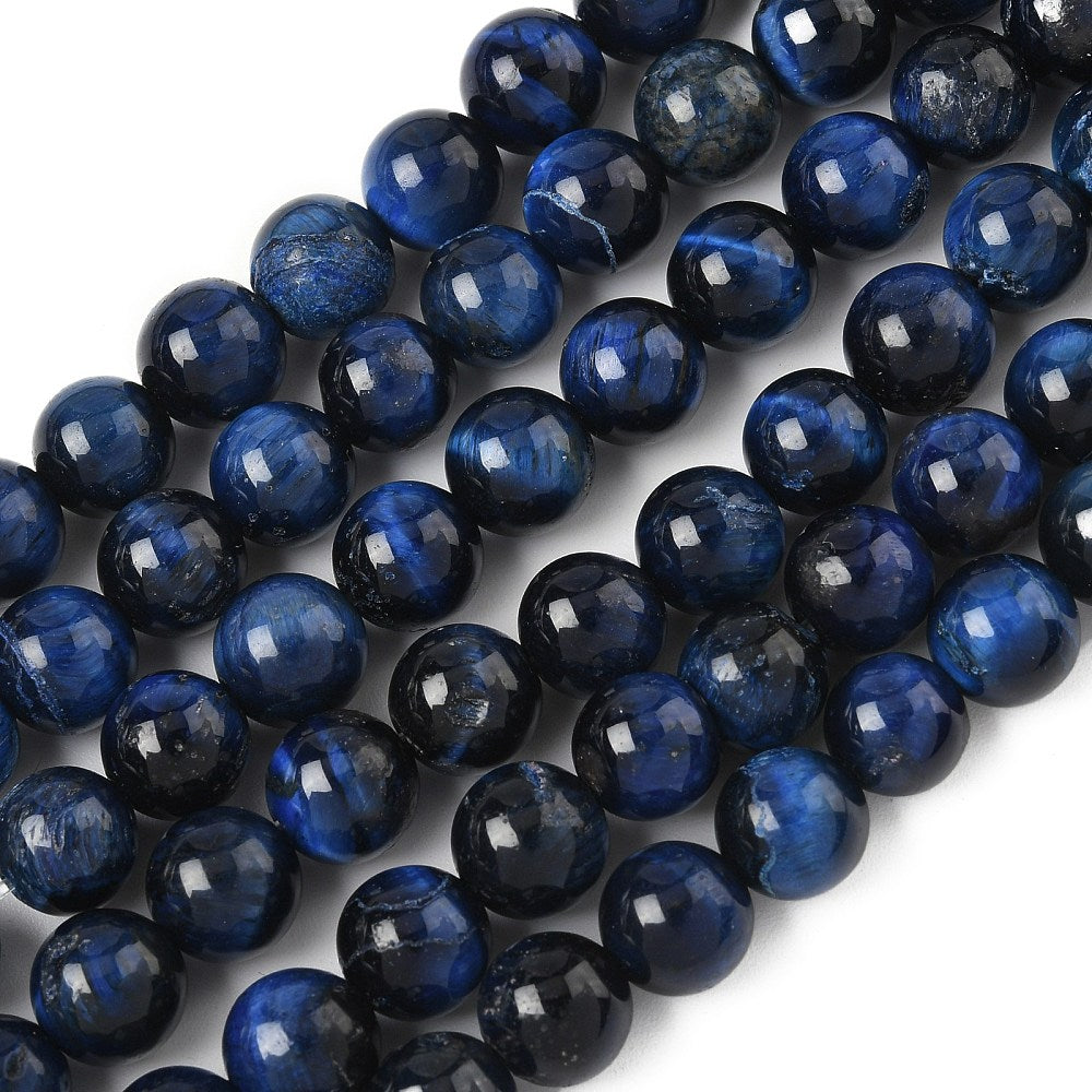 Tiger Eye Beads Strands, Dyed, Round, Dark Blue 8mm round