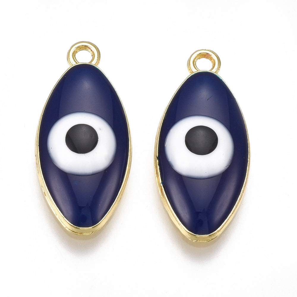 Alloy Pendants, with Enamel, Evil Eye, Light Gold, Midnight Blue 2Pk