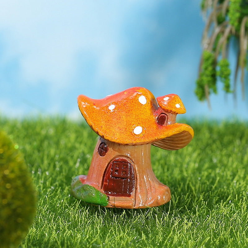 Mushroom House Resin Craft Moss Micro Landscape Decoration, Bonsai Landscaping Small Ornaments, Fairy Garden Supplies Orange & Red