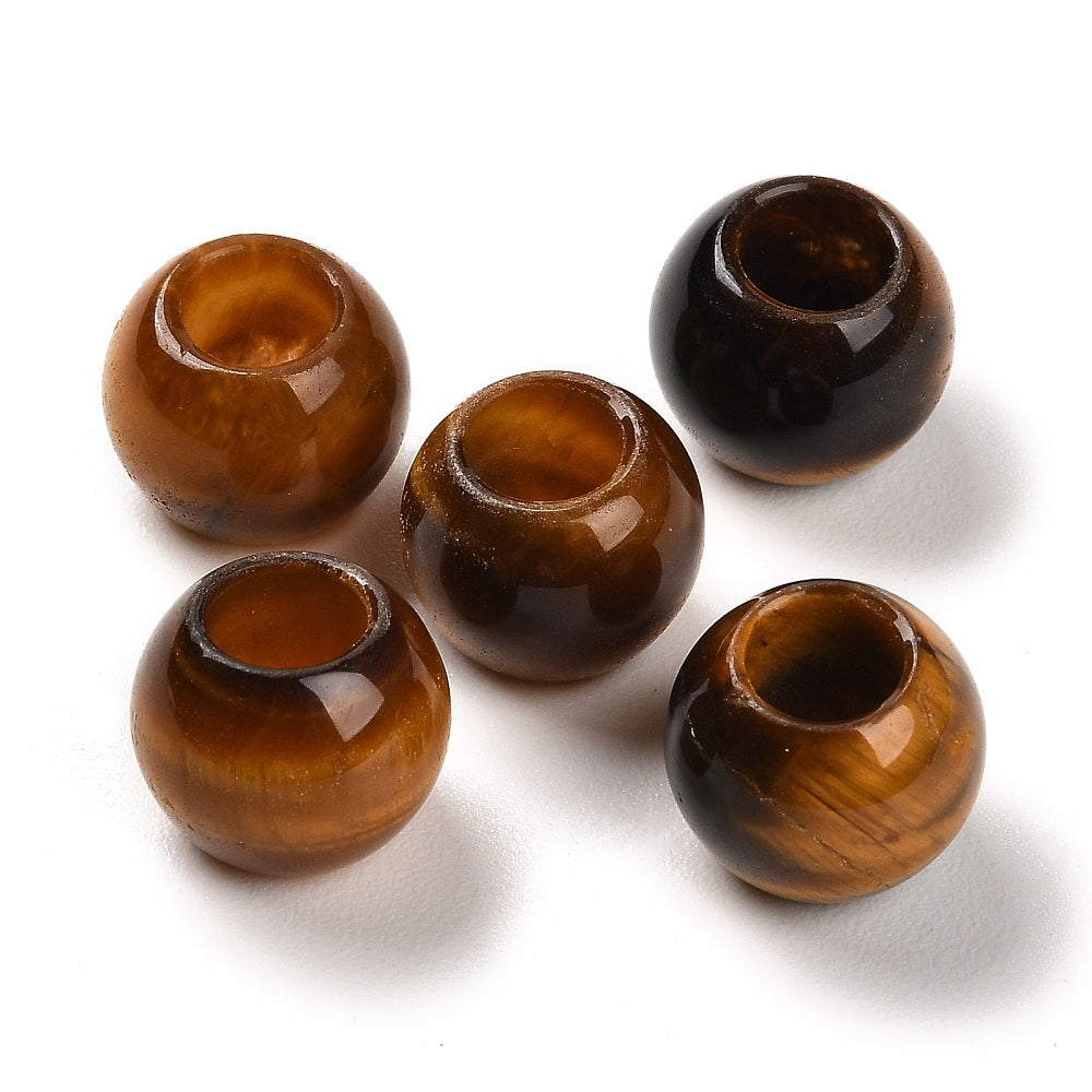 Natural Tiger Eye European Beads, Large Hole Beads, Round, 12x11mm