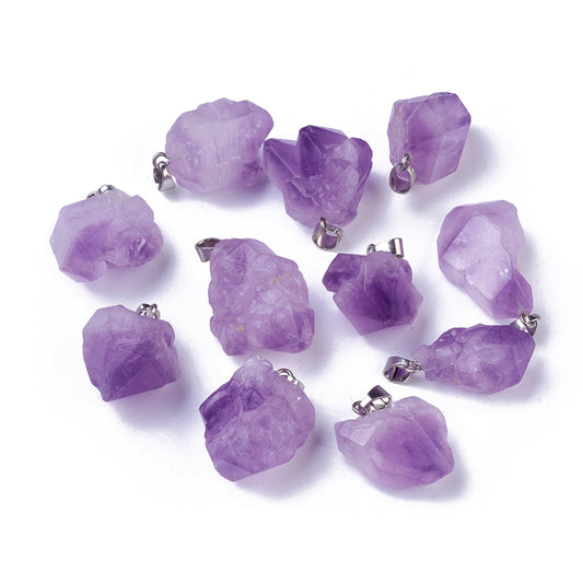Natural Amethyst Pendants, with Brass Findings 2 pack