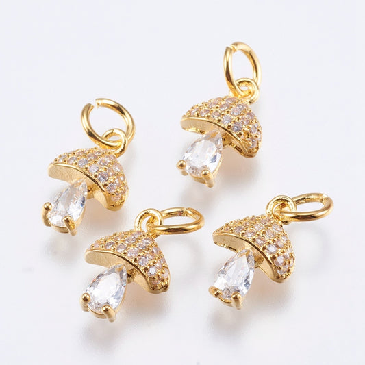 Mushroom Charms Asst Colors Brass Micro Pave Gold Plated