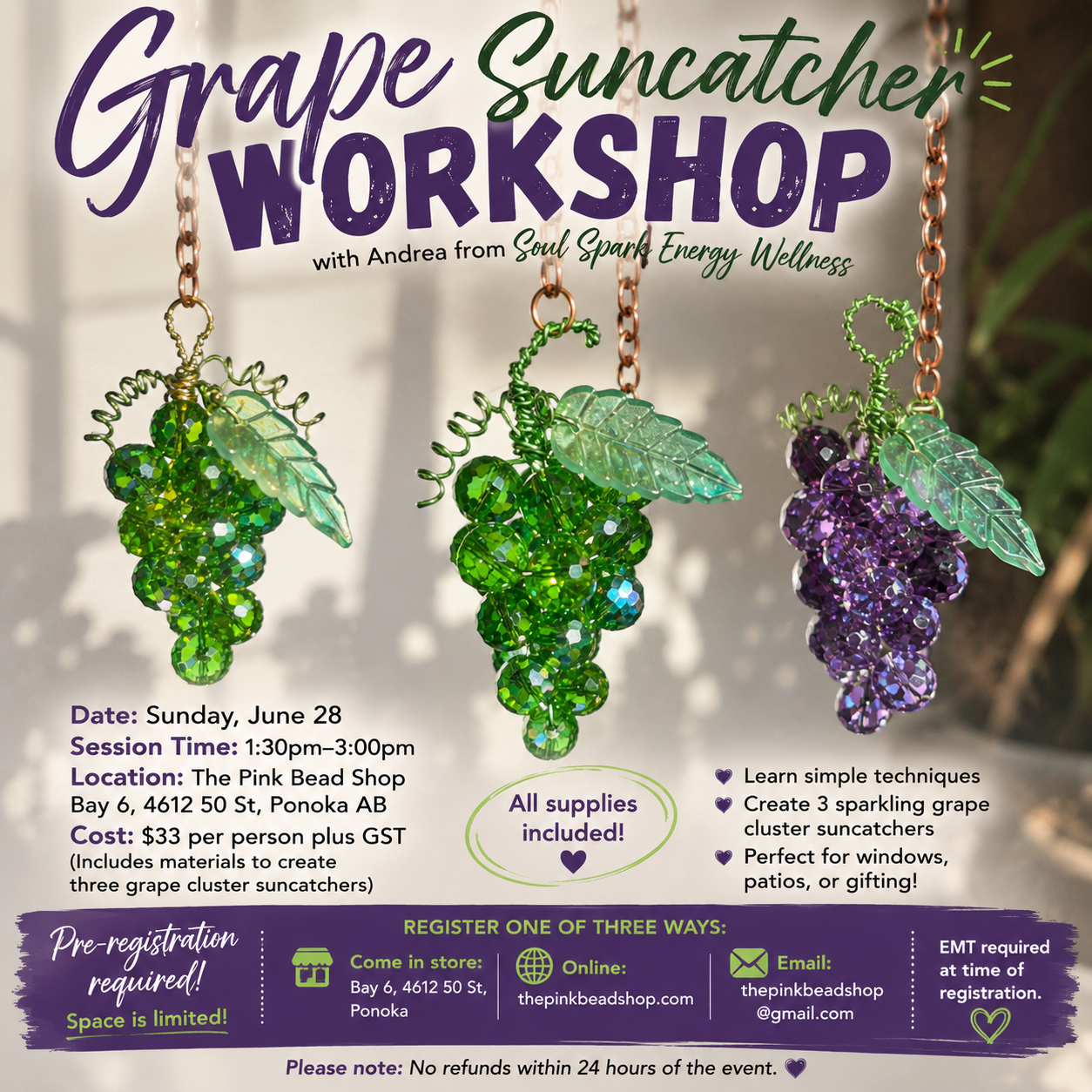 Grape Cluster Suncatcher set of 3 with Andrea